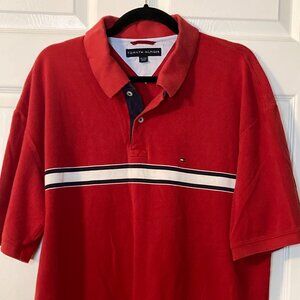 Vintage 2000s Tommy Hilfiger Men's Golf Polo - Red With Chest Stripe - Size XXL